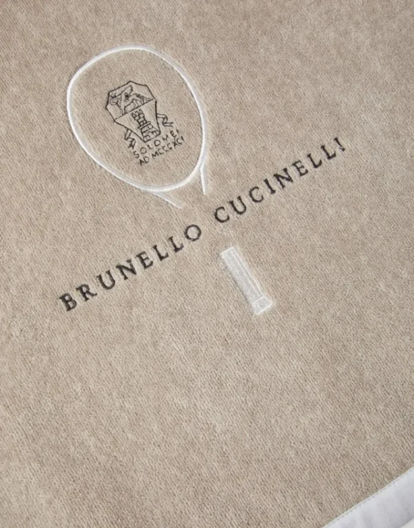 Accappatoi & Teli-Brunello Cucinelli Asciugamano in spugna di cotone con logo Tennis Beige (CMK30)