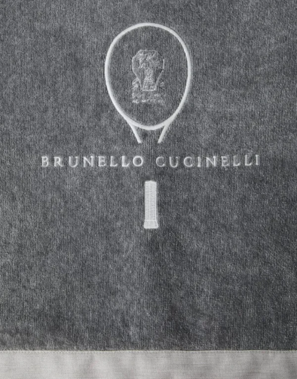 Accappatoi & Teli-Brunello Cucinelli Asciugamano in spugna di cotone con logo Tennis Grigio Scuro (CD713)