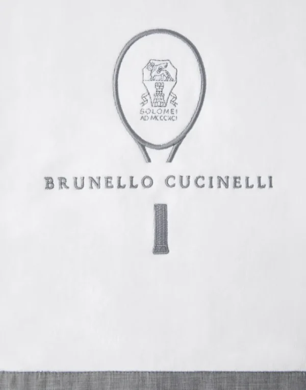 Accappatoi & Teli-Brunello Cucinelli Asciugamano in spugna di cotone con logo Tennis Grigio Chiaro (C159C)