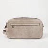 Piccola Pelletteria-Brunello Cucinelli Beauty case in camoscio con doppia zip Grigio Pietra (C1929)