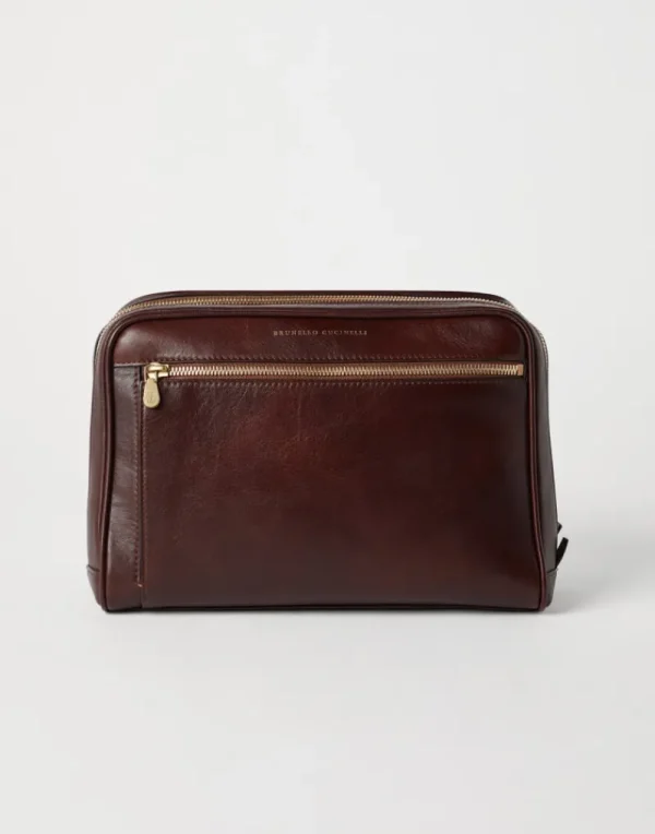 Piccola Pelletteria-Brunello Cucinelli Beauty case in vitello Burgundy (C8457)