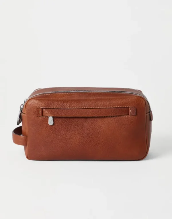 Piccola Pelletteria-Brunello Cucinelli Beauty case in vitello con grana con doppia zip Burgundy (C6608)