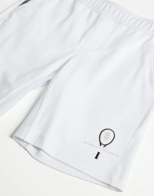 Travelwear-Brunello Cucinelli Bermuda in interlock di cotone con logo Tennis Bianco (C159)