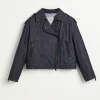 Capospalla-Brunello Cucinelli Biker in denim no fade con imbottitura in Thermore® e monile Blu (C001)