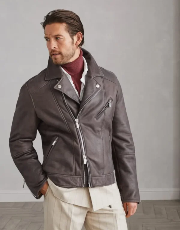 Capospalla-Brunello Cucinelli Biker in shearling nappato Antracite (C1169)