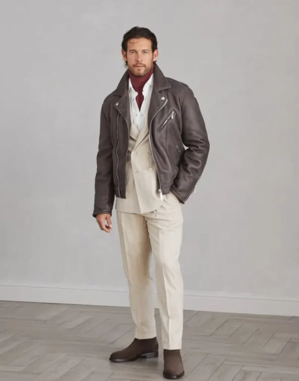 Capospalla-Brunello Cucinelli Biker in shearling nappato Antracite (C1169)