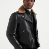 Capospalla-Brunello Cucinelli Biker in vitello lucido con imbottitura in Thermore® e collo in shearling staccabile Nero (C101)