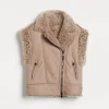 Capospalla-Brunello Cucinelli Biker senza maniche in shearling Fleecy con monile Rosa (C9972)