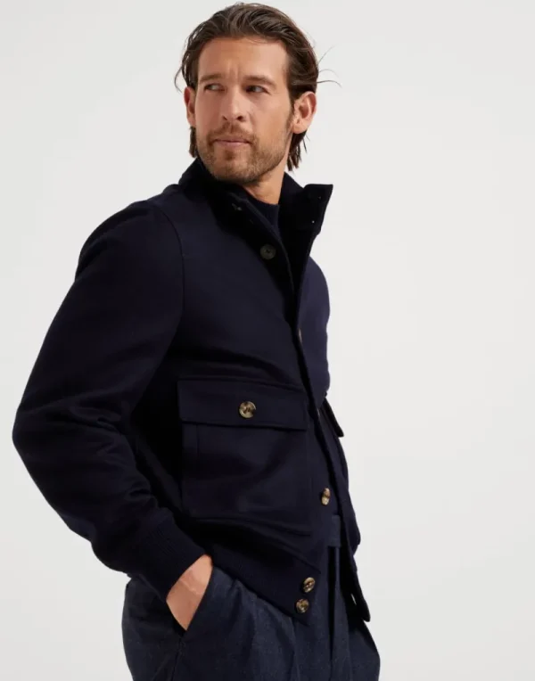 Capospalla-Brunello Cucinelli Bomber in beaver double di lana Blu Navy (CZA66)