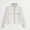 Travelwear-Brunello Cucinelli Bomber in organza gessata di cotone con monile Bianco (C860)