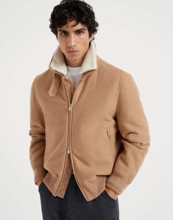 Capospalla-Brunello Cucinelli Bomber in panno leggero idrorepellente di cashmere con inserto in shearling staccabile e imbottitura in Thermore® Beige (CDH35)