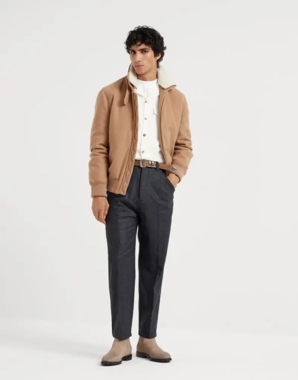 Capospalla-Brunello Cucinelli Bomber in panno leggero idrorepellente di cashmere con inserto in shearling staccabile e imbottitura in Thermore® Beige (CDH35)