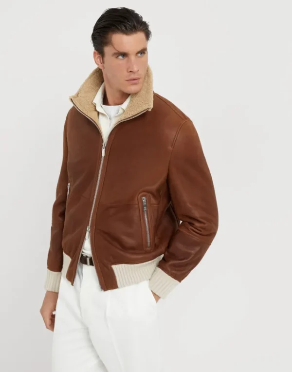 Capospalla-Brunello Cucinelli Bomber in shearling nappato Cioccolato (CHX78)