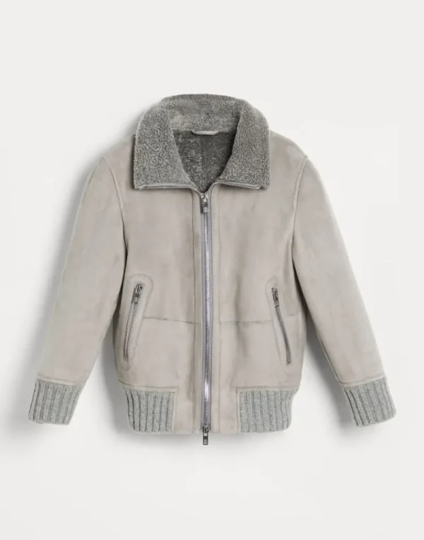 Capospalla-Brunello Cucinelli Bomber in shearling scamosciato Grigio Chiaro (CNX47)