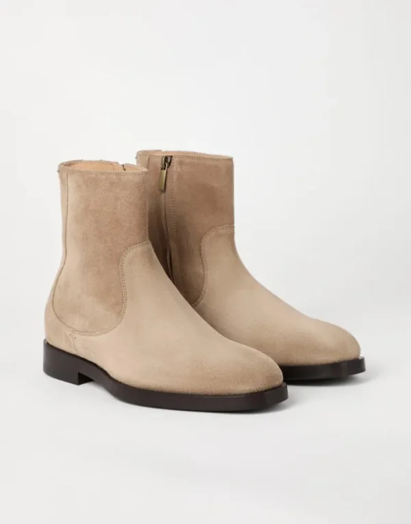 Boots-Brunello Cucinelli Boot in camoscio con zip Nocciola (C8051)