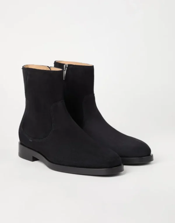 Boots-Brunello Cucinelli Boot in camoscio con zip Nero (C101)