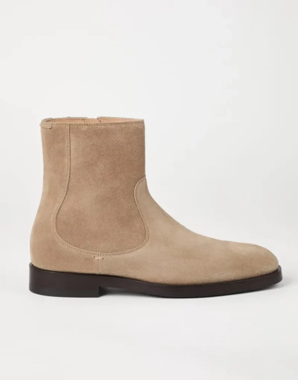 Boots-Brunello Cucinelli Boot in camoscio con zip Nocciola (C8051)