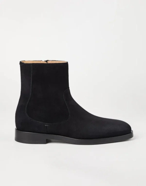 Boots-Brunello Cucinelli Boot in camoscio con zip Nero (C101)