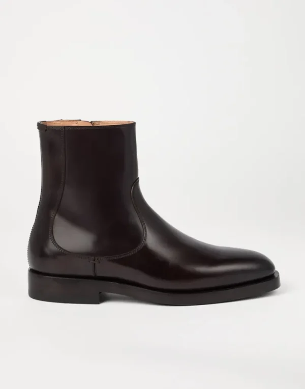 Boots-Brunello Cucinelli Boot in vitello lucido con zip Marrone (C7431)