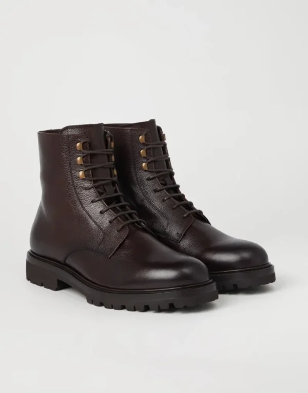 Boots-Brunello Cucinelli Boot in vitello texture con fodera in shearling Espresso (C8064)