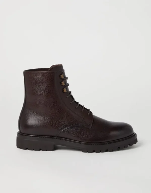 Boots-Brunello Cucinelli Boot in vitello texture con fodera in shearling Espresso (C8064)