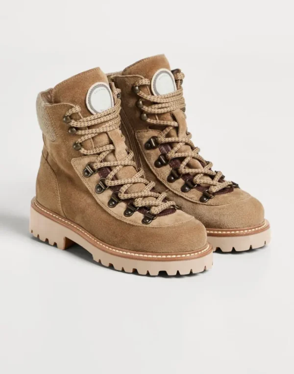 Scarpe-Brunello Cucinelli Boot Mountain in camoscio lavato con patch Marrone Chiaro (CYK03)