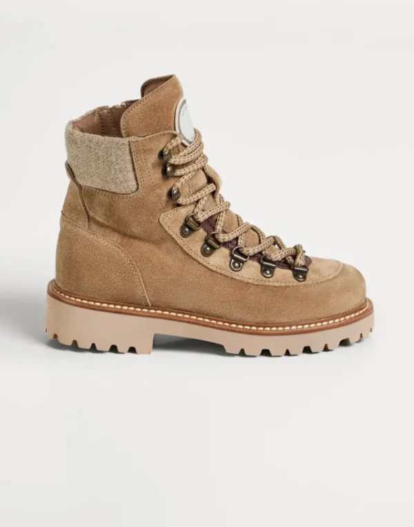 Scarpe-Brunello Cucinelli Boot Mountain in camoscio lavato con patch Marrone Chiaro (CYK03)