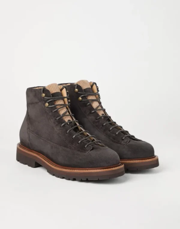 Boots-Brunello Cucinelli Boot Urban Outdoor in camoscio con inserto in velluto a coste Antracite (CPY37)