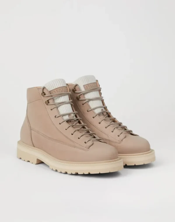 Boots-Brunello Cucinelli Boot Urban Outdoor in nabuk con inserto in velluto a coste Beige (CED82)