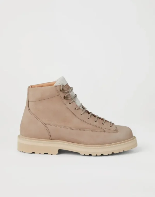 Boots-Brunello Cucinelli Boot Urban Outdoor in nabuk con inserto in velluto a coste Beige (CED82)