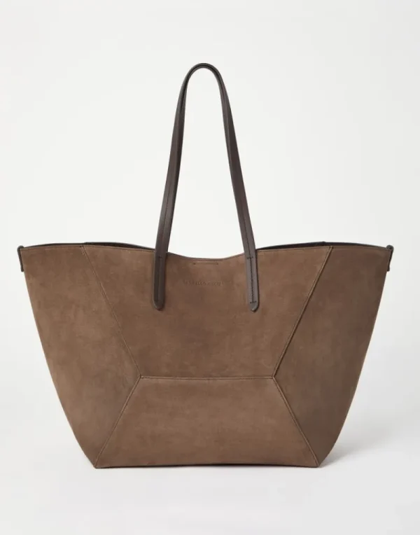 Borse A Mano & Shopper-Brunello Cucinelli Borsa BC Duo grande in camoscio con monile Marrone (C8769)