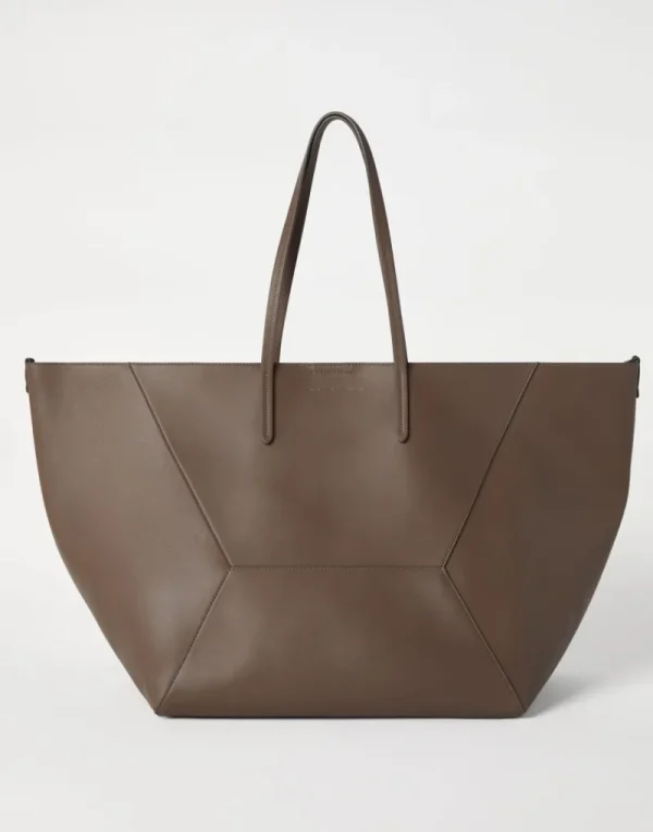 Borse A Mano & Shopper-Brunello Cucinelli Borsa BC Duo grande in vitello con monile Cioccolato (C8772)