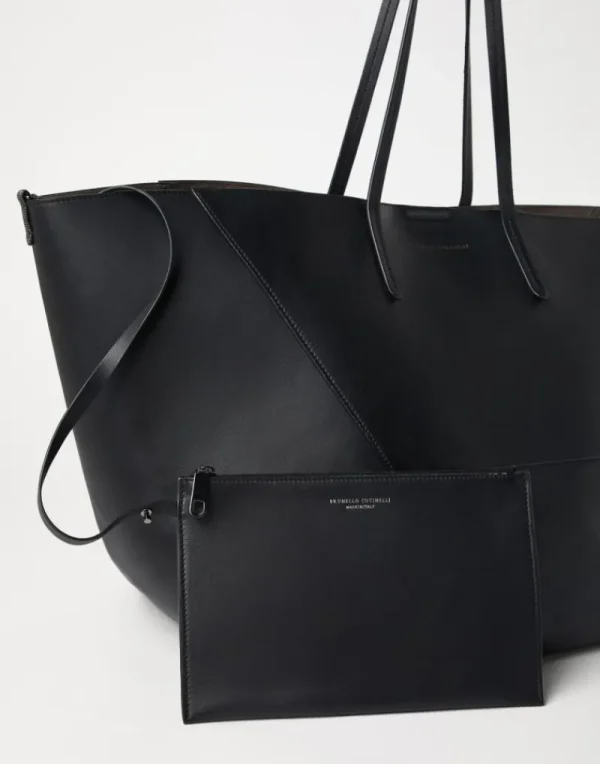 Borse A Mano & Shopper-Brunello Cucinelli Borsa BC Duo grande in vitello con monile Nero (C101)