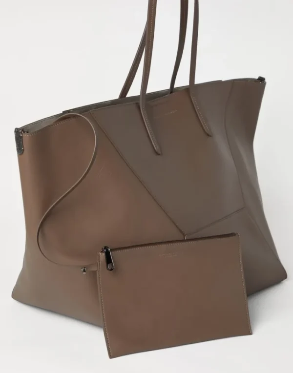 Borse A Mano & Shopper-Brunello Cucinelli Borsa BC Duo grande in vitello con monile Cioccolato (C8772)