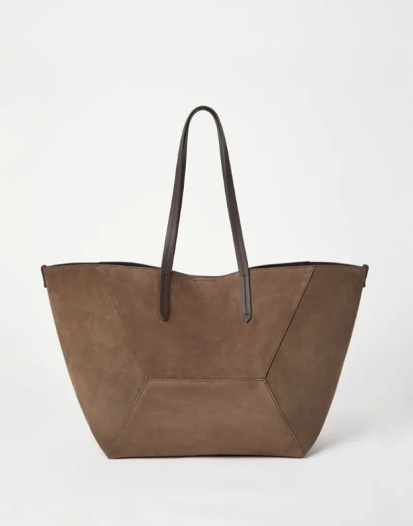 Borse A Mano & Shopper-Brunello Cucinelli Borsa BC Duo in camoscio con monile Marrone (C8769)