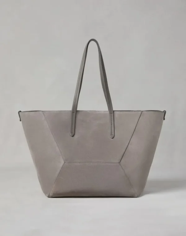 Borse A Mano & Shopper-Brunello Cucinelli Borsa BC Duo in camoscio con monile Grigio Chiaro (C8195)