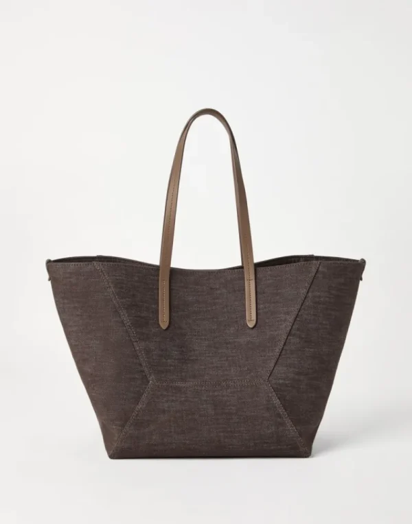 Borse A Mano & Shopper-Brunello Cucinelli Borsa BC Duo in denim no fade con monile Cioccolato (C003)