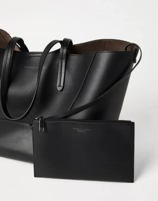 Borse A Mano & Shopper-Brunello Cucinelli Borsa BC Duo in vitello con monile Nero (C101)