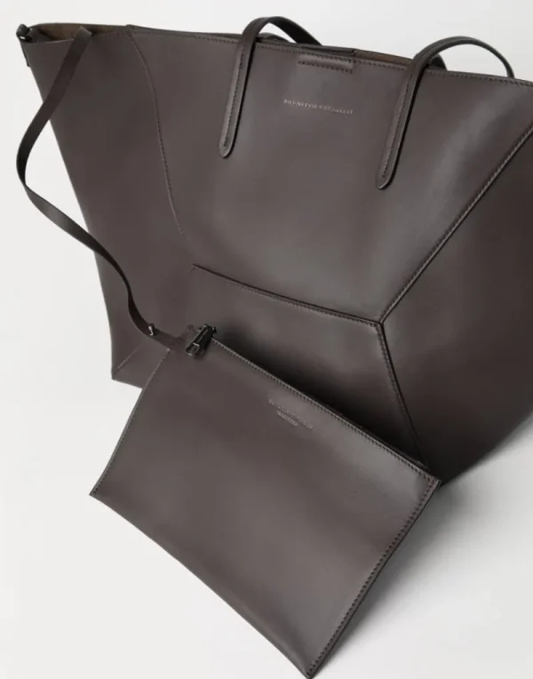 Borse A Mano & Shopper-Brunello Cucinelli Borsa BC Duo in vitello con monile Marrone (C8279)