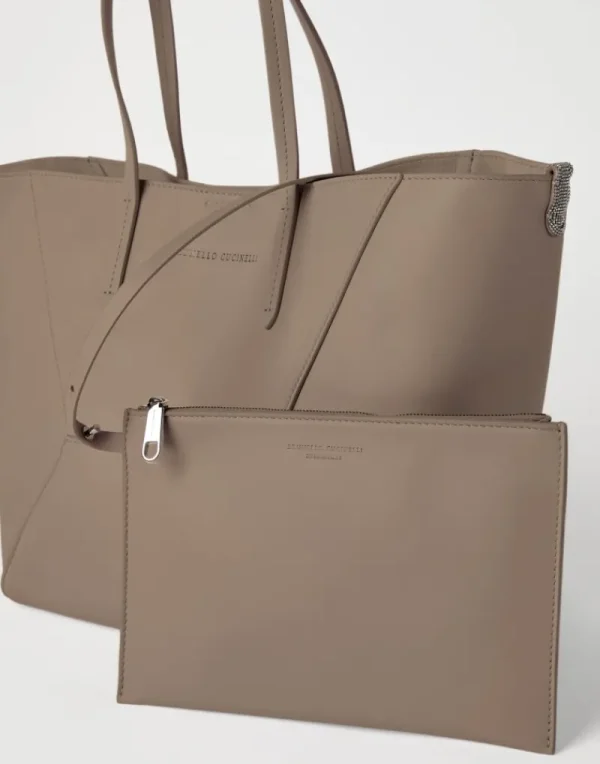 Borse A Mano & Shopper-Brunello Cucinelli Borsa BC Duo in vitello con monile Taupe (C2657)