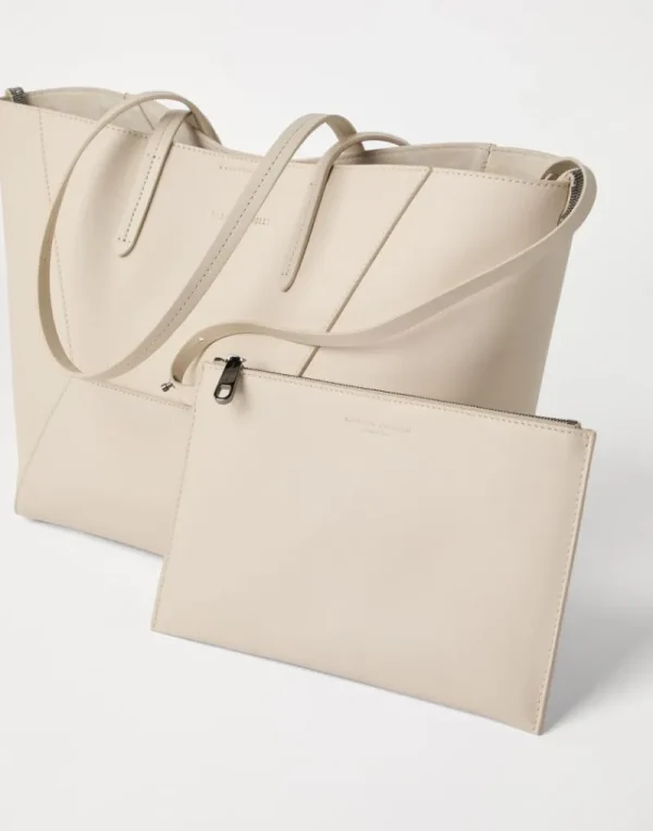 Borse A Mano & Shopper-Brunello Cucinelli Borsa BC Duo piccola in vitello con monile Avorio (C8905)