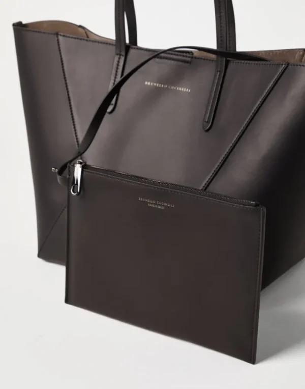 Borse A Mano & Shopper-Brunello Cucinelli Borsa BC Duo piccola in vitello con monile Marrone (C8279)