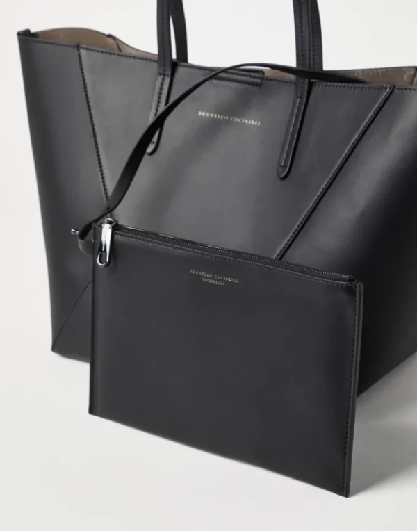 Borse A Mano & Shopper-Brunello Cucinelli Borsa BC Duo piccola in vitello con monile Nero (C101)