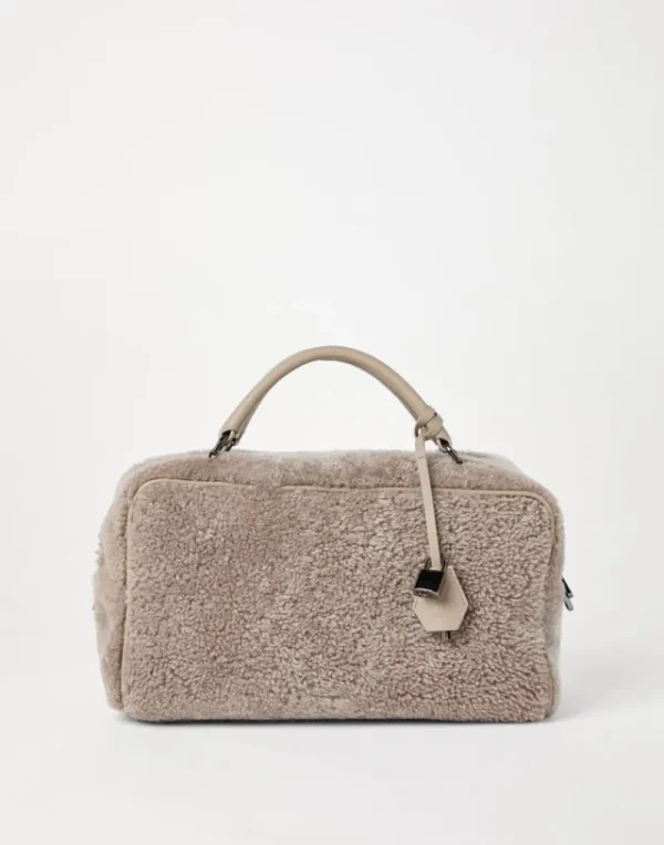 Borse A Mano & Shopper-Brunello Cucinelli Borsa Boston Explorer in shearling Curly Tortora (C7890)