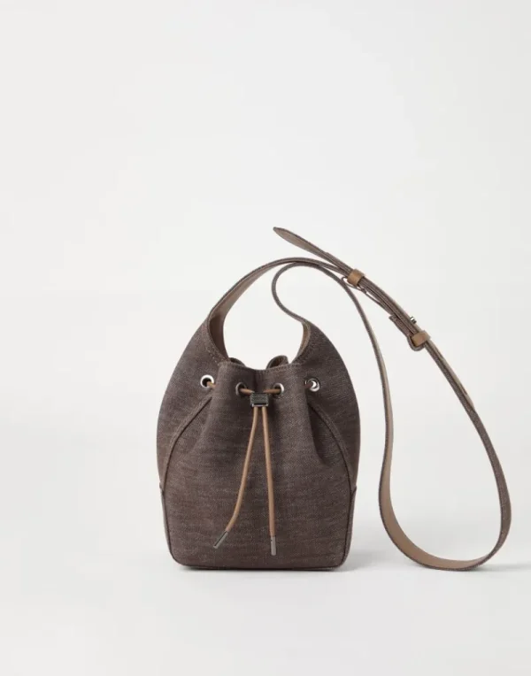 Borse A Tracolla & Zaini-Brunello Cucinelli Borsa Bucket BC Duo piccola in denim no fade Denim Scuro (C003)