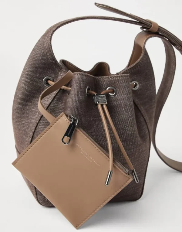 Borse A Tracolla & Zaini-Brunello Cucinelli Borsa Bucket BC Duo piccola in denim no fade Denim Scuro (C003)