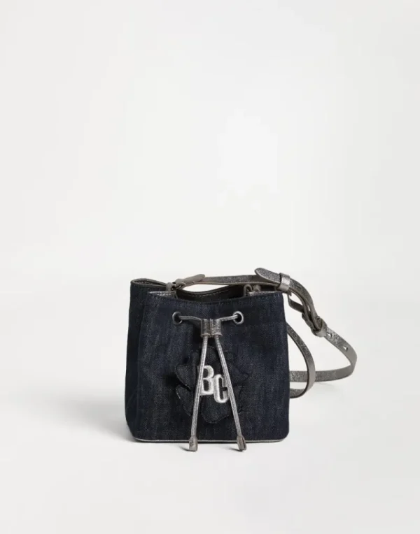 Borse-Brunello Cucinelli Borsa Bucket in denim no fade con patch Off-White (C001)