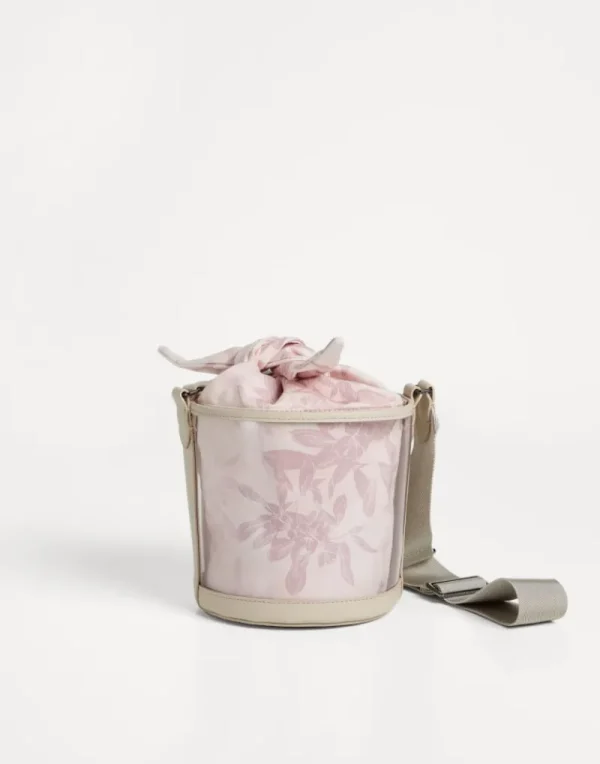 Borse-Brunello Cucinelli Borsa Bucket in PVC e gabardina Flower Print di cotone Rosa (CMY60)