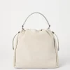 Borse A Tracolla & Zaini-Brunello Cucinelli Borsa Bucket Mellow in vitello scamosciato con monile Grigio Chiaro (C9593)