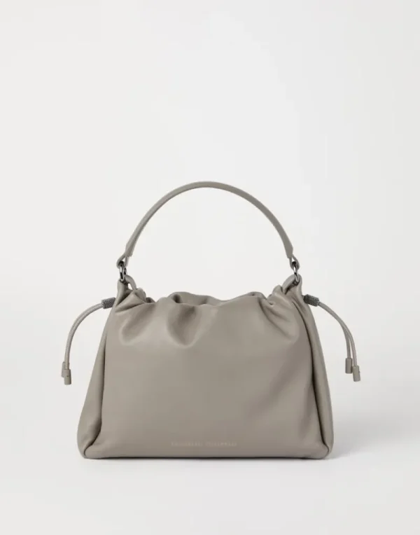 Borse A Tracolla & Zaini-Brunello Cucinelli Borsa Bucket Mellow piccola in pelle Soft con monile Grigio Chiaro (C8195)